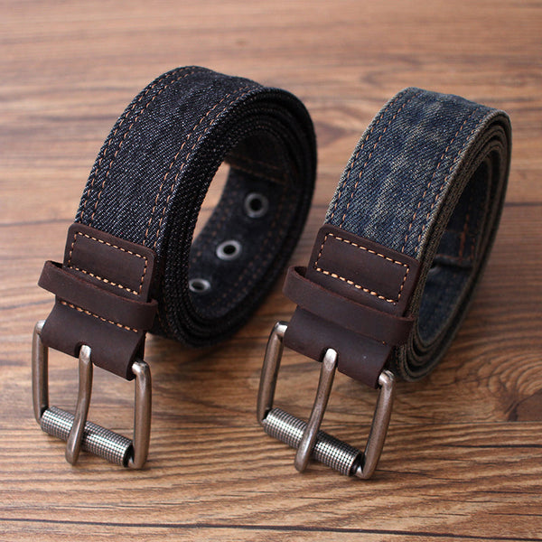 Vintage Mens Denim Slim Belts Denim Blue - Back View