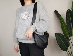 Fashion Women Black Leather Saddle Shoulder Bag Side Bag White Saddle Crossbody Bag Purse For Women