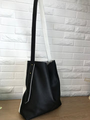 Stylish White Black Leather Tote Bag Shoulder Tote Bag Crossbody Tote Purse For Women