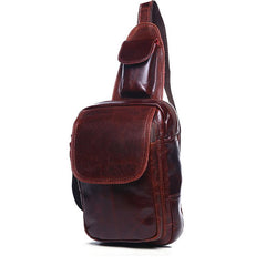 Leather Mens Sling Bag One Shoulder Backpack Chest Bag Sling Backpack for men