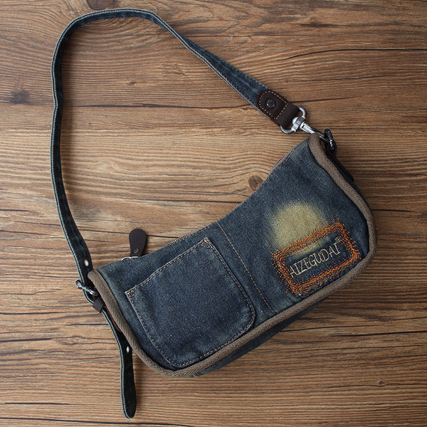 Vintage Womens Denim Baguette Bag Blue Denim - Back View