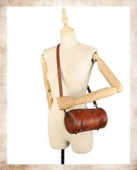 Vintage Leather Womens Barrel Shoulder Bags Bucket Crossbody Purse for Women