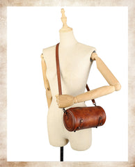 Vintage MIX Leather Womens Barrel Shoulder Bag - Studio View