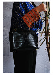 Handmade Womens Stylish Black Leather Doctor Handbag Side Purses Doctor Purses for Women