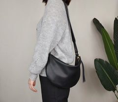 Fashion Women Black Leather Saddle Shoulder Bag Side Bag White Saddle Crossbody Bag Purse For Women