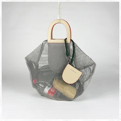 Womens Khaki Net Polyester Leather Tote Handbag Purse Polyester Tote Shoulder Bag Purse for Ladies