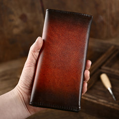 Handmade vintage dark brown black coffee leather long wallet purse clutch for men - EverHandmade
