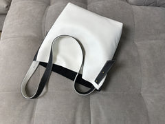 Stylish White Black Leather Tote Bag Shoulder Tote Bag Crossbody Tote Purse For Women