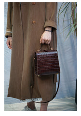 Handmade Womens Stylish Square Dark Green Leather Doctor Handbag Side Purse Doctor Purse for Women