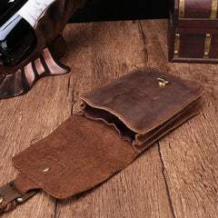 Cool Brown Leather Men's Belt Pouch Cell Phone Holster Small Belt Bag Waist Bag For Men