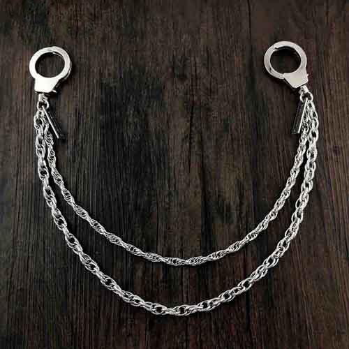 27'' Metal DOUBLE Chain BIKER SILVER WALLET CHAIN Handcuffs LONG