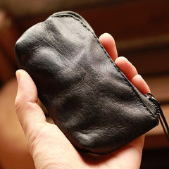 Vintage Slim Brown Leather Mens Coin Wallet Zipper Coin Holder Change Pouch For Men