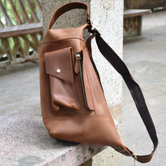 Cool Leather Mens Chest Bag Sling Bags Sling Crossbody Bag Travel Sling Bag for men