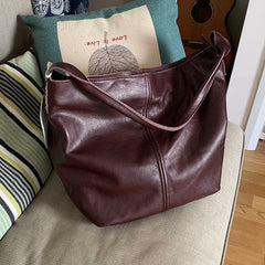 Vintage LEATHER WOMENs Large Bucket SHOULDER BAG Barrel Purse FOR WOMEN