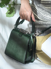 Womens Green Leather Doctor Handbag Purses Square Doctor Crossbody Purse for Women