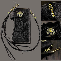 Handmade Black Leather Mens Biker Chain Wallet Biker wallet with Chain Long Wallet For Men