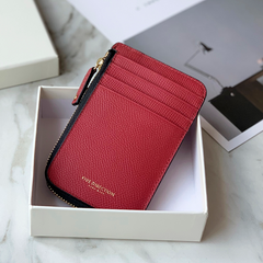 Cute Women Red Leather Slim Round Card Holder Card Wallet Zipper Change Wallet For Women