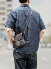 Cool Black Leather Mens Small Vertical Courier Bag Brown Messenger Bags Blue Postman Bag For Men