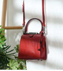 Womens Red Leather Doctor Handbag Purses Square Doctor Crossbody Purse for Women