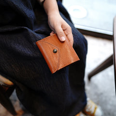 Envelope Womens Tan Leather Billfold Wallet Small Wallet with Coin Pocket Mini Envelope Wallet for Ladies