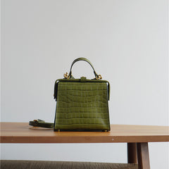 Handmade Womens Stylish Square Dark Green Leather Doctor Handbag Side Purse Doctor Purse for Women