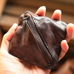 Vintage Slim Black Leather Mens Coin Wallet Zipper Coin Holder Change Pouch For Men