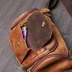 Vintage Brown LEATHER MENS Barrel FANNY PACK - Open View
