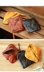 Vintage Slim Black Leather Mens Coin Wallet Zipper Coin Holder Change Pouch For Men