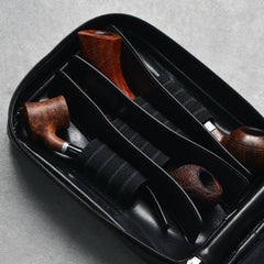 Cool Leather Black Mens Leather 4pcs CIGARETTE Tobacco Pipe Case Zipper Tobacco Pipe Case for Men