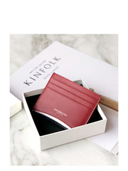 Women Orange Leather Card Holders Small Card Wallet Minimalist Credit Card Holder For Women