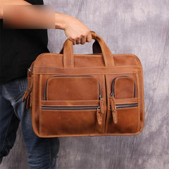 Vintage Brown Leather Men's 15‘’ Laptop Briefcase Handbags Black Professional Briefcase For Men