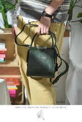 Womens Green Leather Doctor Handbag Purses Square Doctor Crossbody Purse for Women