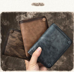 Brown Vintage Bifold Wallet Leather Mens Blue - Bill Slots Detail