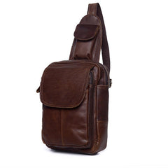 Leather Mens Sling Bag One Shoulder Backpack Chest Bag Sling Backpack for men