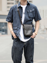 Cool Black Leather Mens Small Vertical Courier Bag Brown Messenger Bags Blue Postman Bag For Men