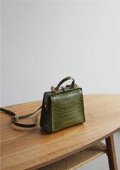Handmade Womens Stylish Square Light Green Leather Doctor Handbag Side Purse Doctor Purse for Women