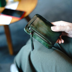 Vintage Women Small Brown Leather Zip Coin Pouch Mini Coin Wallet Change Wallet For Women