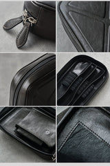 Cool Leather Black Mens Leather 4pcs CIGARETTE Tobacco Pipe Case Zipper Tobacco Pipe Case for Men