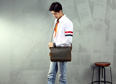Cool Leather Coffee Mens Side Bag Messenger Bags Vintage Courier Bag for Men
