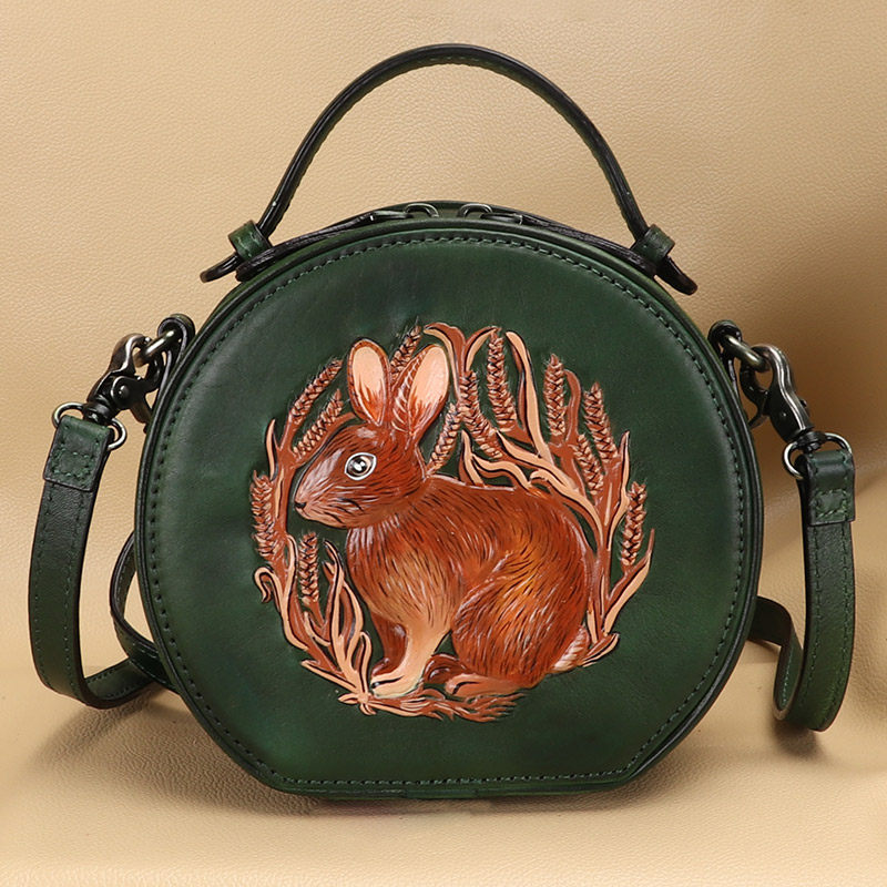 Cutest Womens Coffee Leather Round Handbag Bunny - Chain Detail