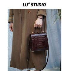 Handmade Womens Stylish Square Red Leather Doctor Handbag Side Purse Doctor Purse for Women