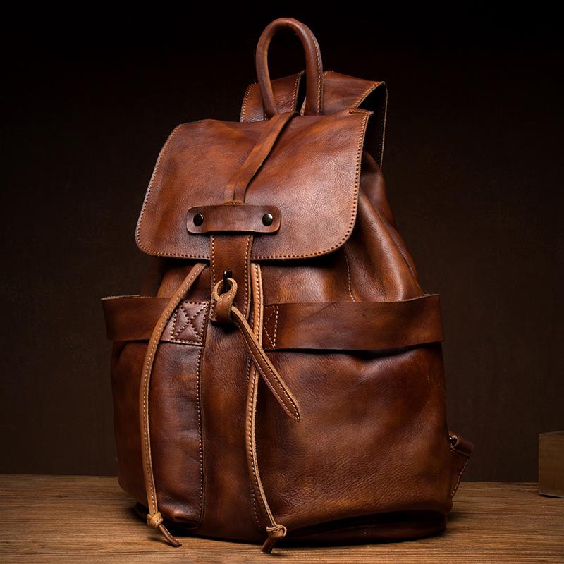 Cool Brown Mens Leather 15inchs Laptop Backpacks Travel Backpacks School Backpacks for men