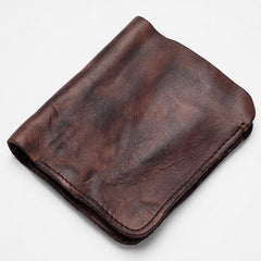 Dark Brown Handmade Leather Mens Bifold Small Wallet Brown billfold Wallet Card Wallet For Men