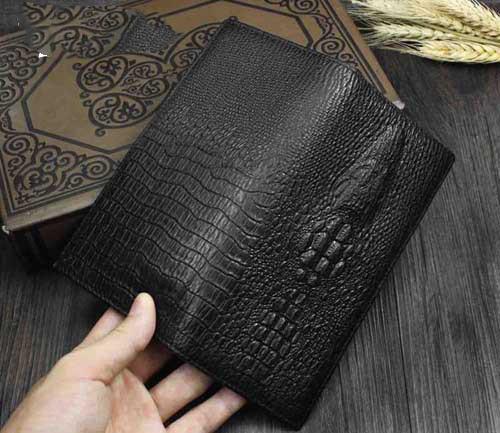 Badass Black Leather Men's Crocodile Pattern Long Biker Chain Wallet Long Wallet WG00682083