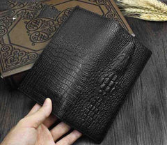 Black Leather Men's Crocodile Pattern Long Biker Chain Wallet 
