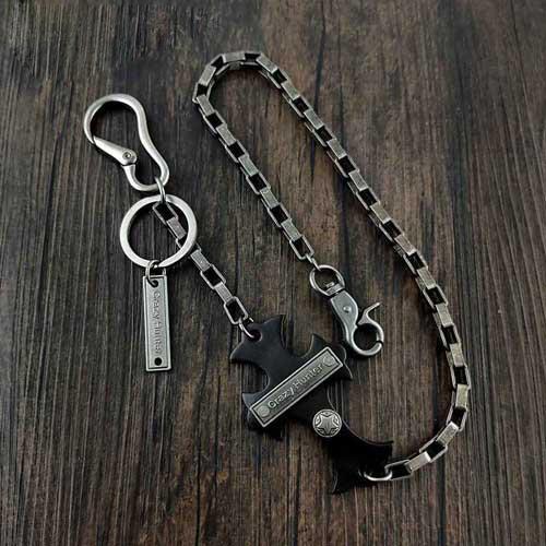 24'' HEAVY METAL CROSS BIKER SILVER WALLET CHAIN LONG PANTS CHAIN SILVER jeans c WG00382079