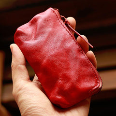 Vintage Slim Brown Leather Mens Coin Wallet Zipper Coin Holder Change Pouch For Men