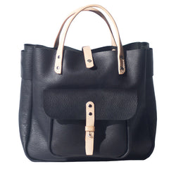 Handmade Leather Black Small Womens Tote Handbag Shopper Purse for Women