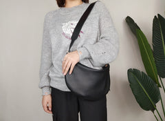 Fashion Women Black Leather Saddle Shoulder Bag Side Bag White Saddle Crossbody Bag Purse For Women