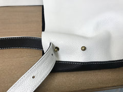Stylish White Black Leather Tote Bag Shoulder Tote Bag Crossbody Tote Purse For Women